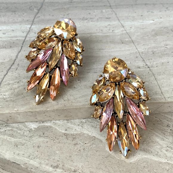 New ~ Anthropologie Ettika "Cry Me A River" Peachy Pink Crystal Drop Earrings - Picture 7 of 15